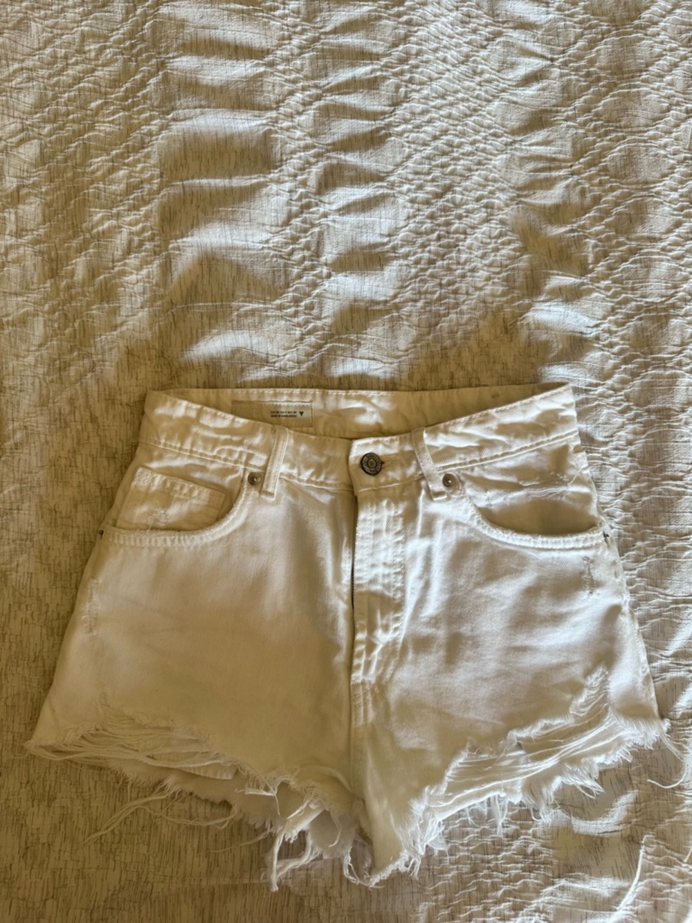 Zara White Distressed Denim Cutoff Shorts